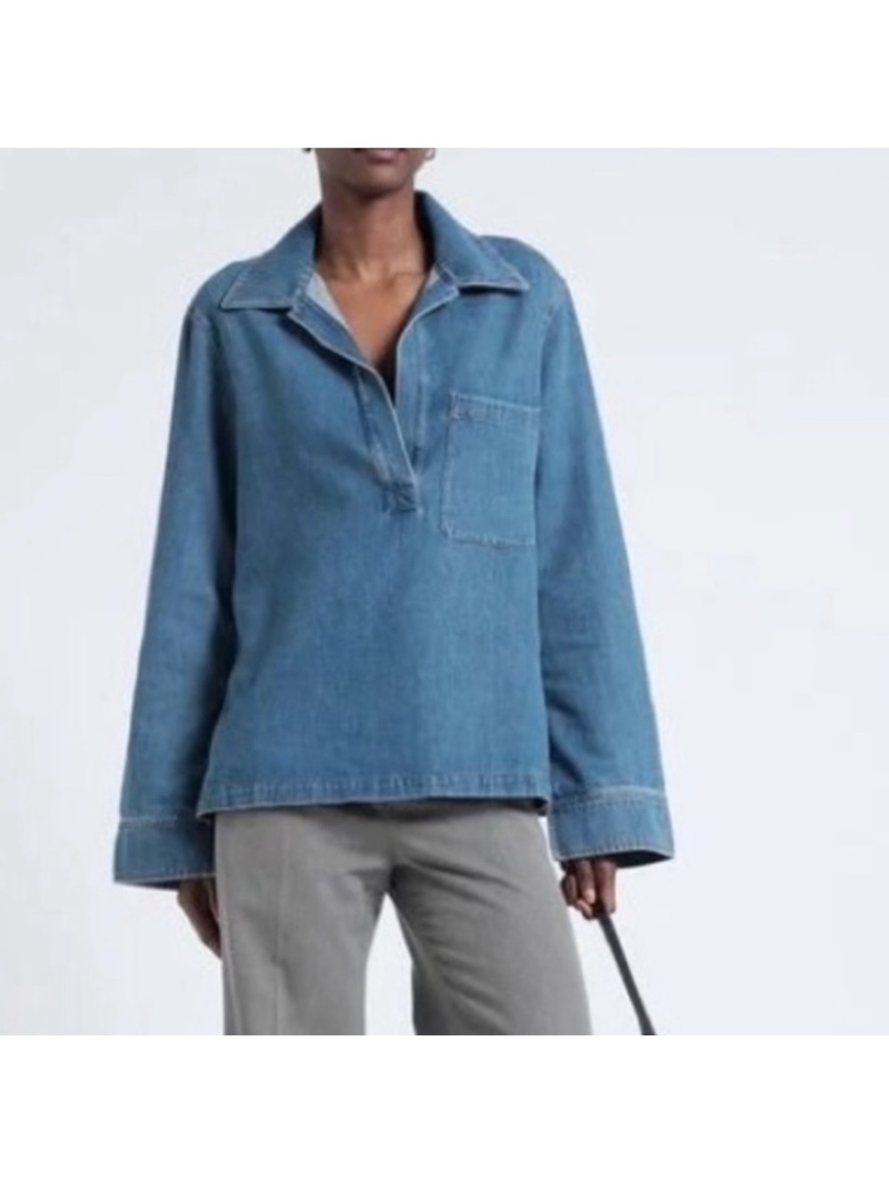 COS Collared V-Neck Denim Top Oversized Boxy long sleeve Shirt - Picture 8 of 8